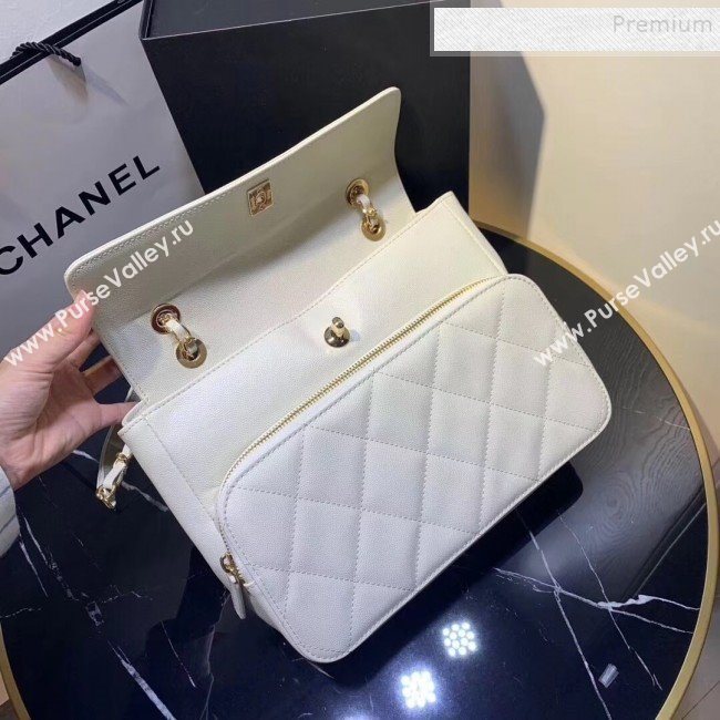 Chanel Grained Leather Pocket Flap Shoulder Bag White 2019 (KAIS-9112101)