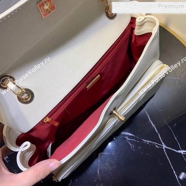 Chanel Grained Leather Pocket Flap Shoulder Bag White 2019 (KAIS-9112101)
