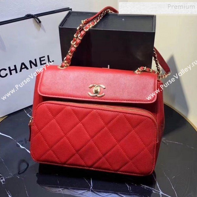 Chanel Grained Leather Pocket Flap Shoulder Bag Red 2019 (KAIS-9112102)
