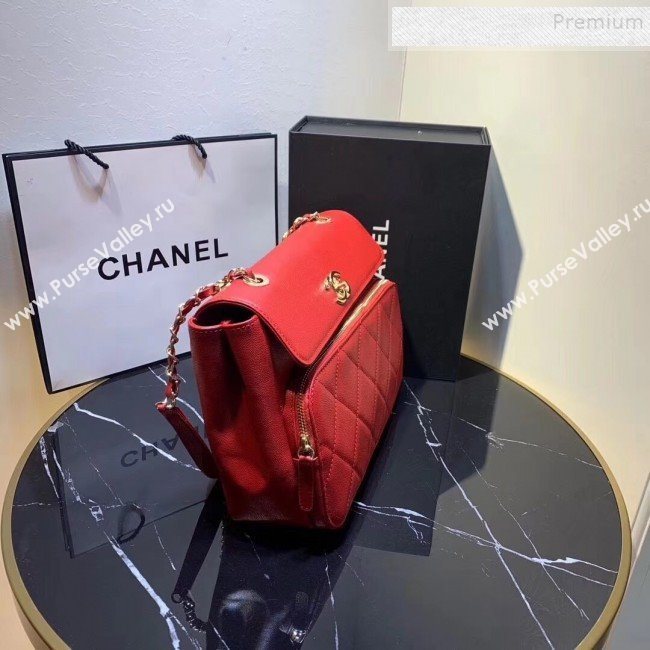 Chanel Grained Leather Pocket Flap Shoulder Bag Red 2019 (KAIS-9112102)