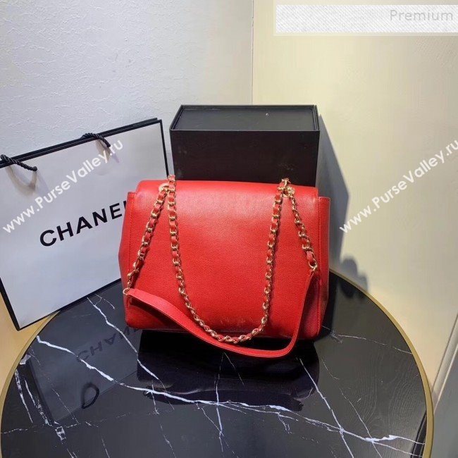 Chanel Grained Leather Pocket Flap Shoulder Bag Red 2019 (KAIS-9112102)