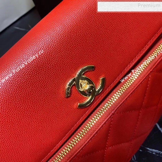 Chanel Grained Leather Pocket Flap Shoulder Bag Red 2019 (KAIS-9112102)