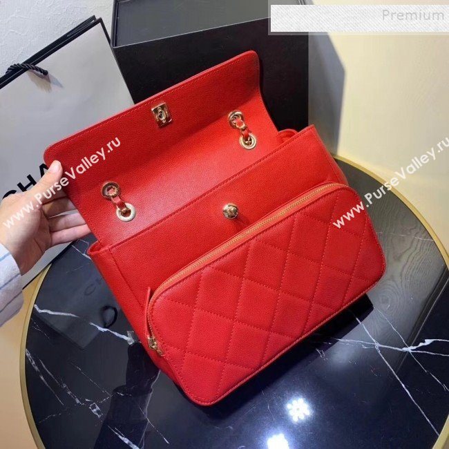 Chanel Grained Leather Pocket Flap Shoulder Bag Red 2019 (KAIS-9112102)