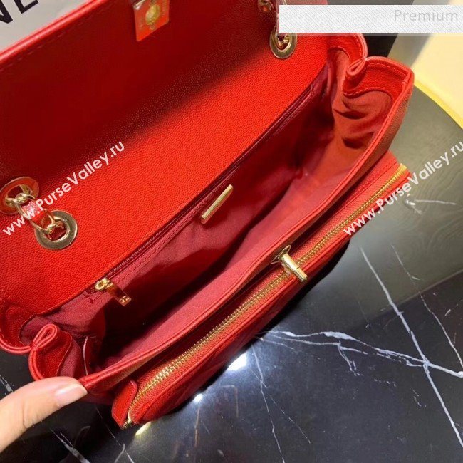 Chanel Grained Leather Pocket Flap Shoulder Bag Red 2019 (KAIS-9112102)