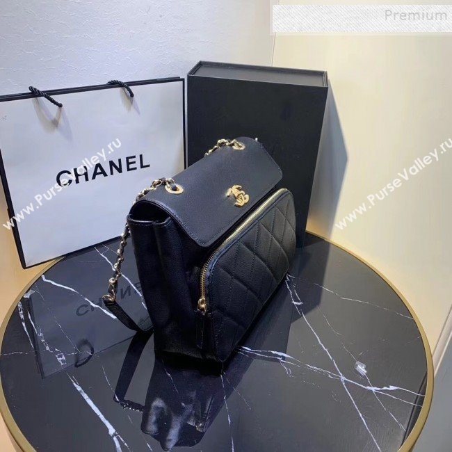 Chanel Grained Leather Pocket Flap Shoulder Bag Black 2019 (KAIS-9112103)