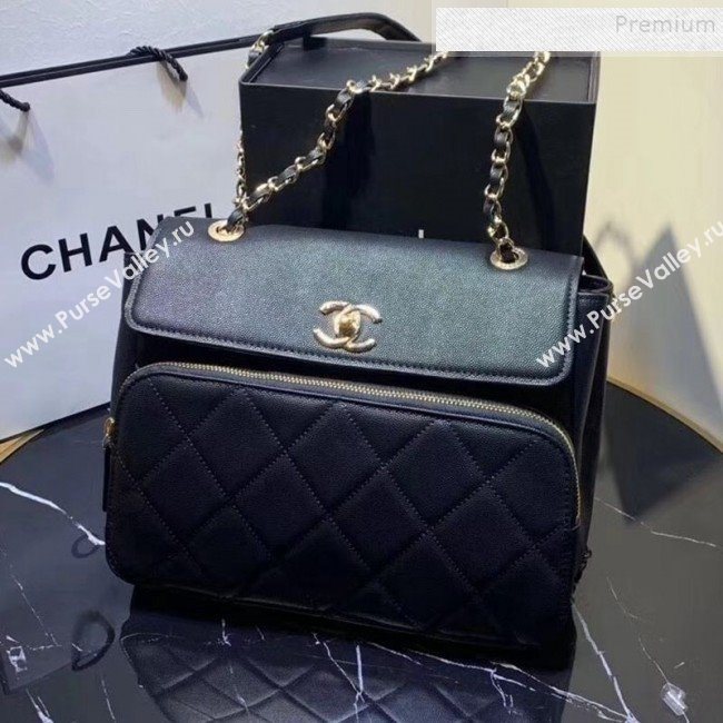 Chanel Grained Leather Pocket Flap Shoulder Bag Black 2019 (KAIS-9112103)