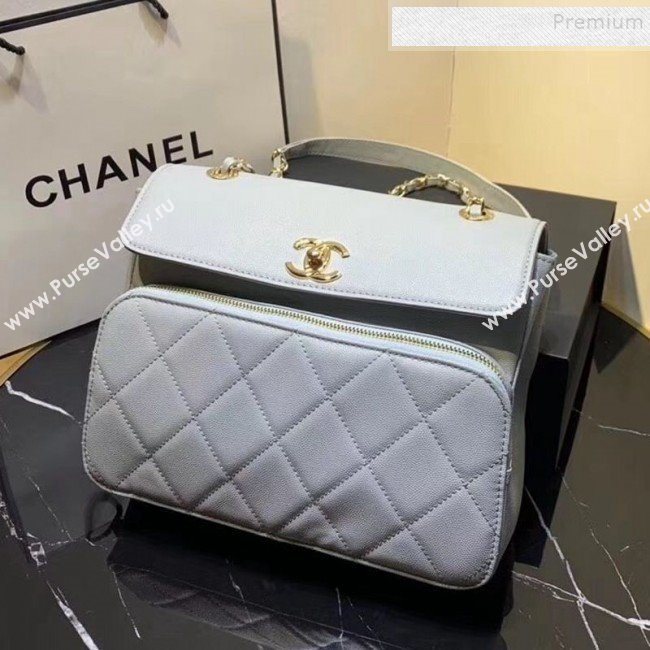Chanel Grained Leather Pocket Flap Shoulder Bag Light Gray 2019 (KAIS-9112104)