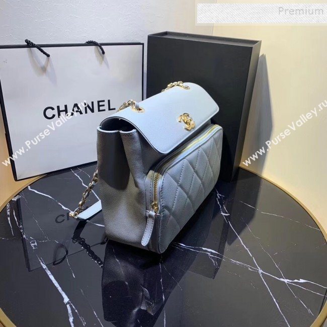 Chanel Grained Leather Pocket Flap Shoulder Bag Light Gray 2019 (KAIS-9112104)