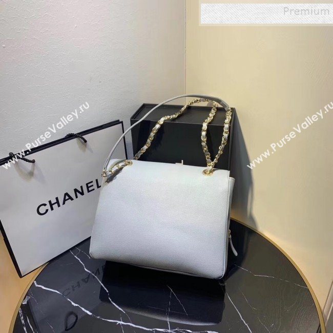 Chanel Grained Leather Pocket Flap Shoulder Bag Light Gray 2019 (KAIS-9112104)