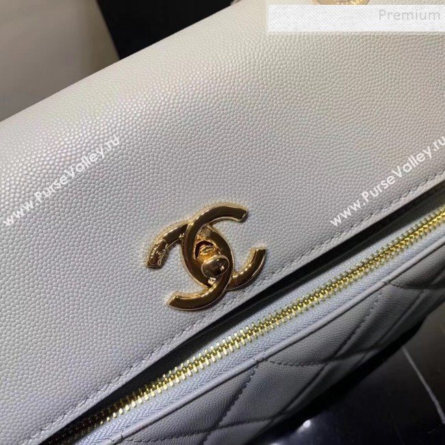 Chanel Grained Leather Pocket Flap Shoulder Bag Light Gray 2019 (KAIS-9112104)