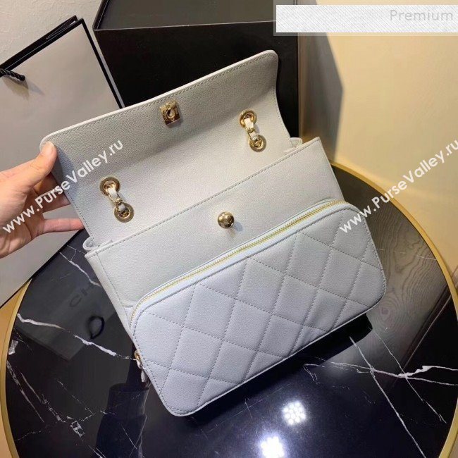 Chanel Grained Leather Pocket Flap Shoulder Bag Light Gray 2019 (KAIS-9112104)