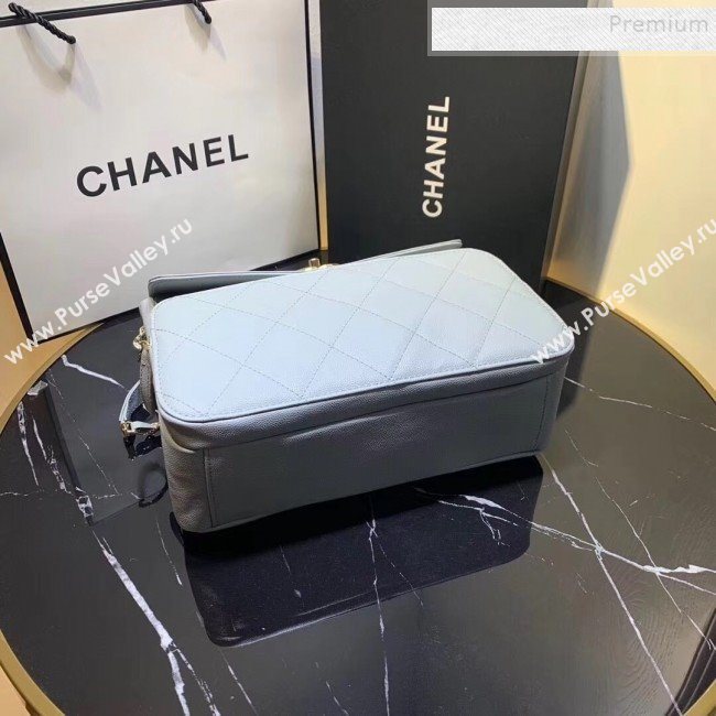 Chanel Grained Leather Pocket Flap Shoulder Bag Light Gray 2019 (KAIS-9112104)