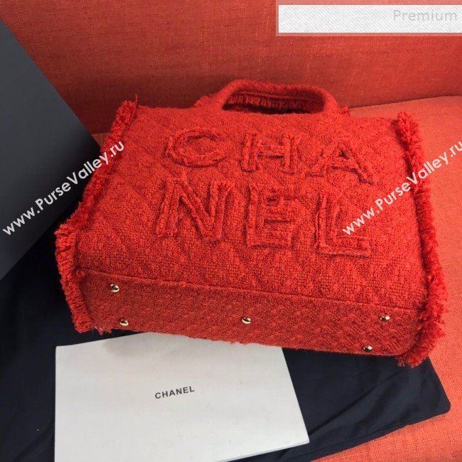 Chanel Wool Tweed Medium Zipped Shopping Bag AS0976 Red 2019 (FM-9112322)