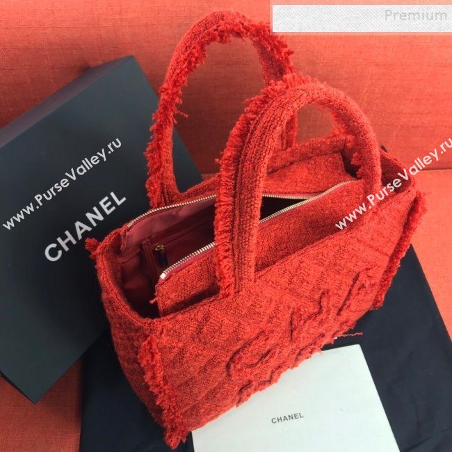 Chanel Wool Tweed Medium Zipped Shopping Bag AS0976 Red 2019 (FM-9112322)