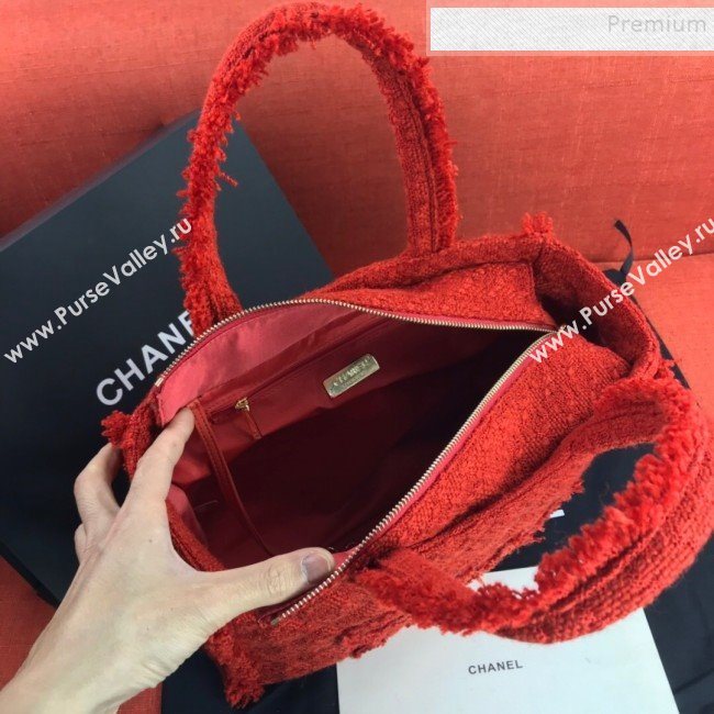 Chanel Wool Tweed Medium Zipped Shopping Bag AS0976 Red 2019 (FM-9112322)