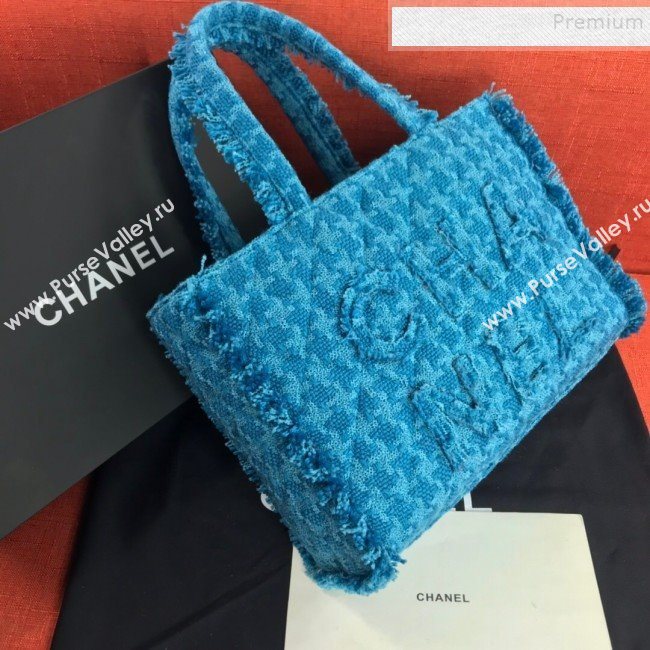 Chanel Wool Tweed Medium Zipped Shopping Bag AS0976 Turquoise 2019 (FM-9112323)