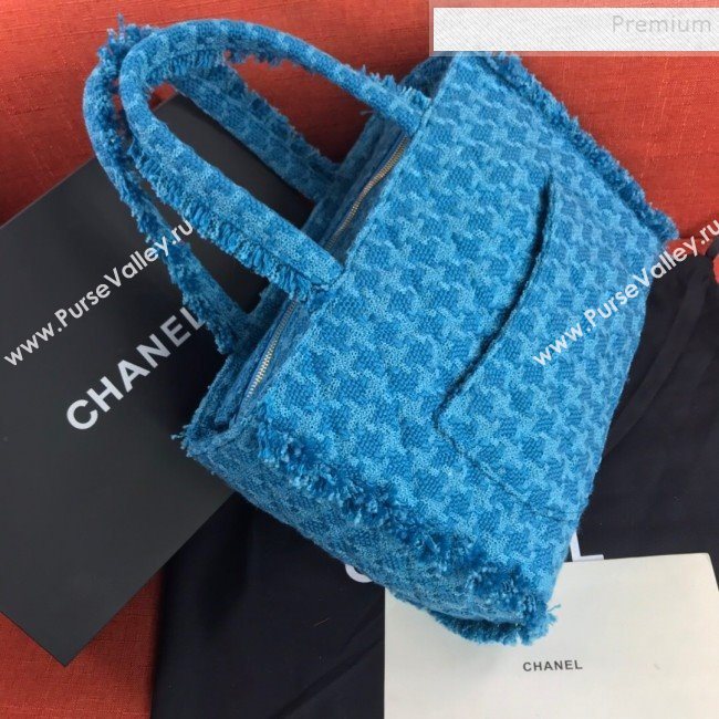 Chanel Wool Tweed Medium Zipped Shopping Bag AS0976 Turquoise 2019 (FM-9112323)