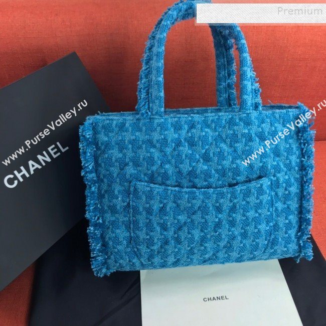 Chanel Wool Tweed Medium Zipped Shopping Bag AS0976 Turquoise 2019 (FM-9112323)