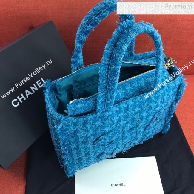 Chanel Wool Tweed Medium Zipped Shopping Bag AS0976 Turquoise 2019 (FM-9112323)