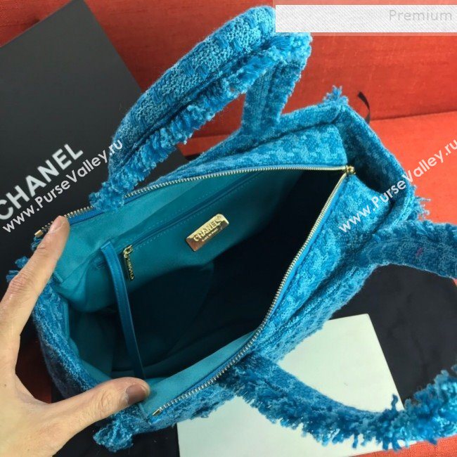 Chanel Wool Tweed Medium Zipped Shopping Bag AS0976 Turquoise 2019 (FM-9112323)