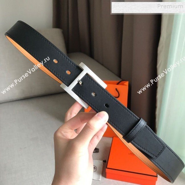 Hermes James Leather Belt 35mm with H Buckle Black/Silver 2019 (99-9112223)