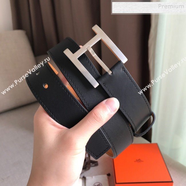 Hermes James Leather Belt 35mm with H Buckle Black/Silver 2019 (99-9112223)