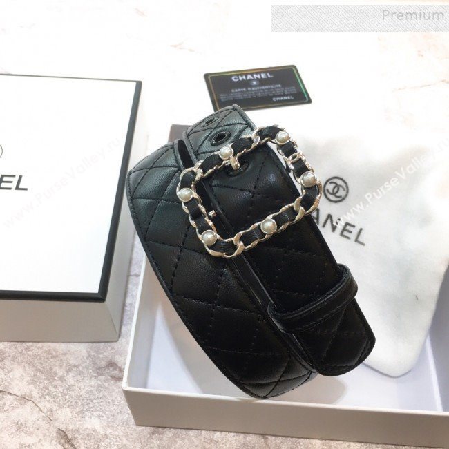 Chanel Quilted Lambskin Belt 30mm with Pearl Chain Framed Buckle 2019 (99-9112225)