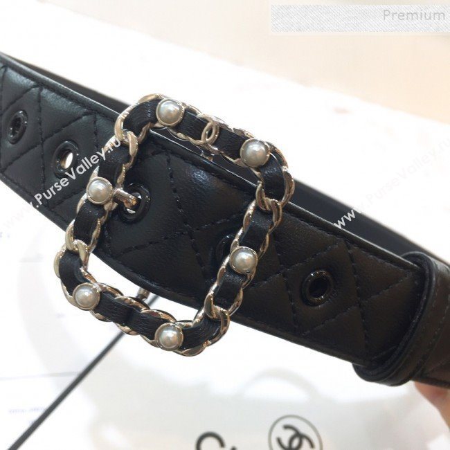 Chanel Quilted Lambskin Belt 30mm with Pearl Chain Framed Buckle 2019 (99-9112225)