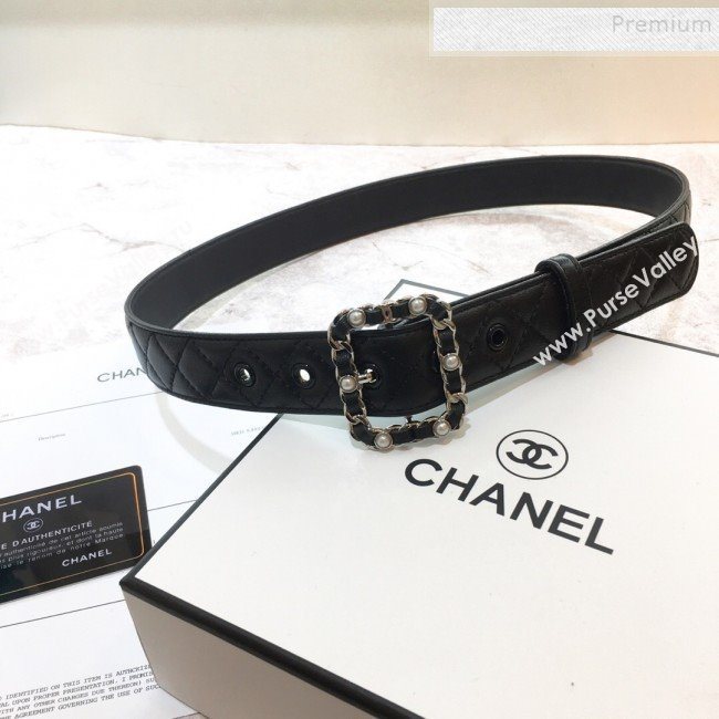 Chanel Quilted Lambskin Belt 30mm with Pearl Chain Framed Buckle 2019 (99-9112225)