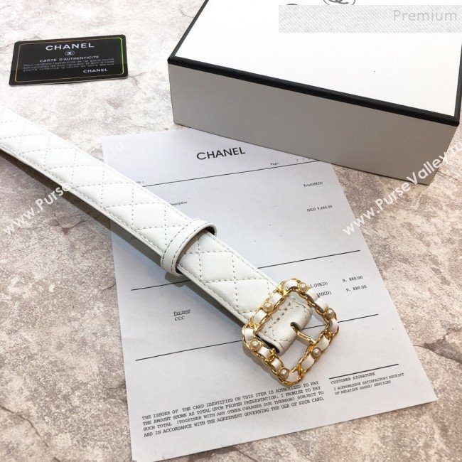 Chanel Quilted Lambskin Belt 30mm with Pearl Chain Framed Buckle 2019 (99-9112225)