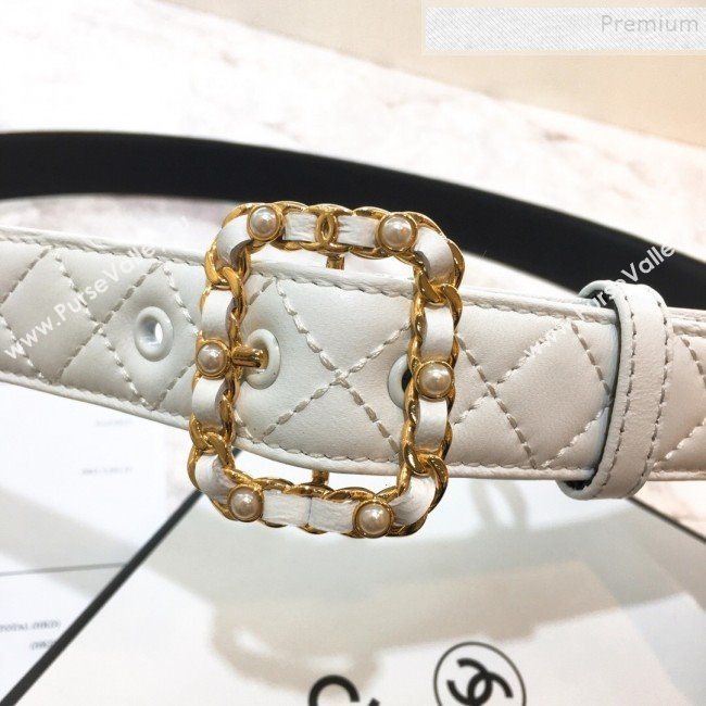 Chanel Quilted Lambskin Belt 30mm with Pearl Chain Framed Buckle 2019 (99-9112225)