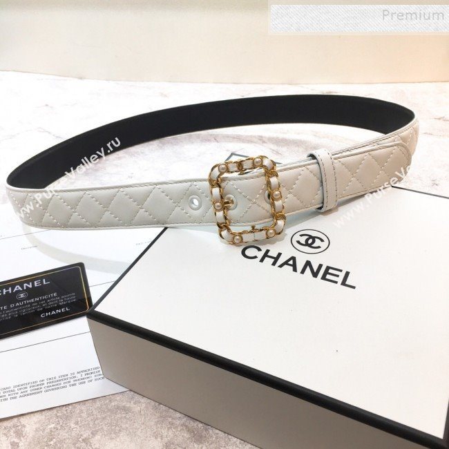 Chanel Quilted Lambskin Belt 30mm with Pearl Chain Framed Buckle 2019 (99-9112225)