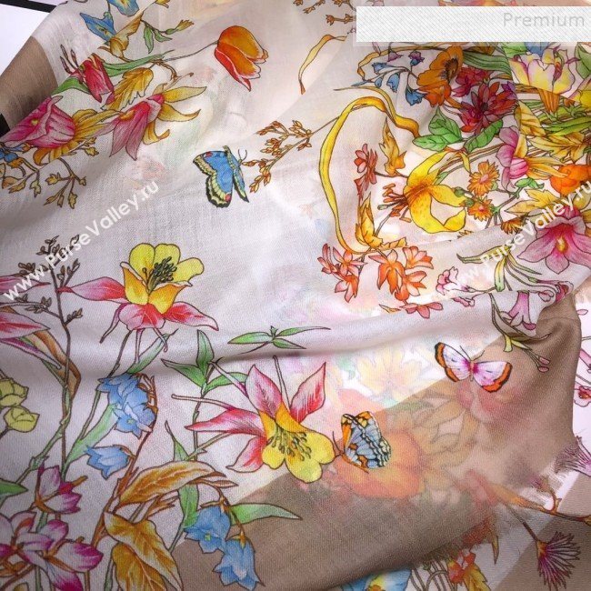 Gucci Cashmere Flora Print Scarf 100x200cm Beige 2019 (HONGX-9112237)