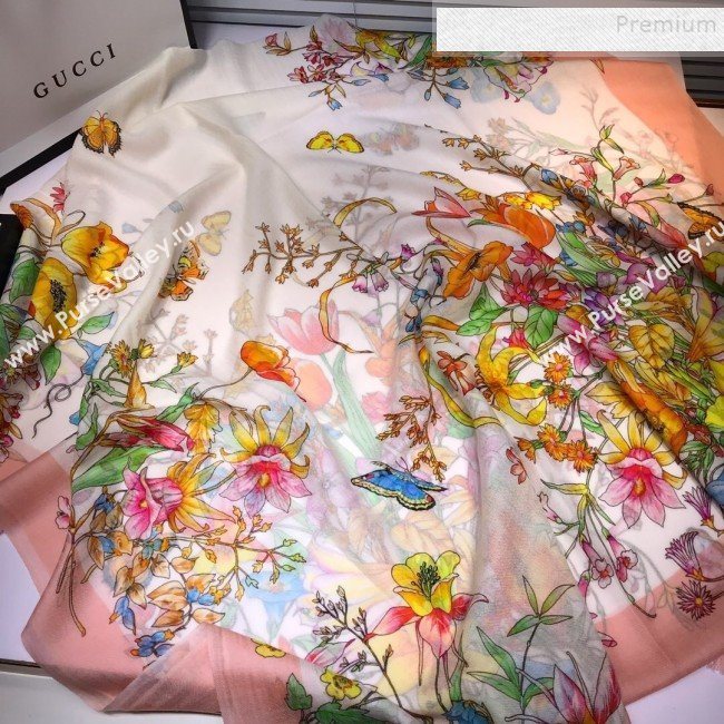 Gucci Cashmere Flora Print Scarf 100x200cm Pink 2019 (HONGX-9112239)