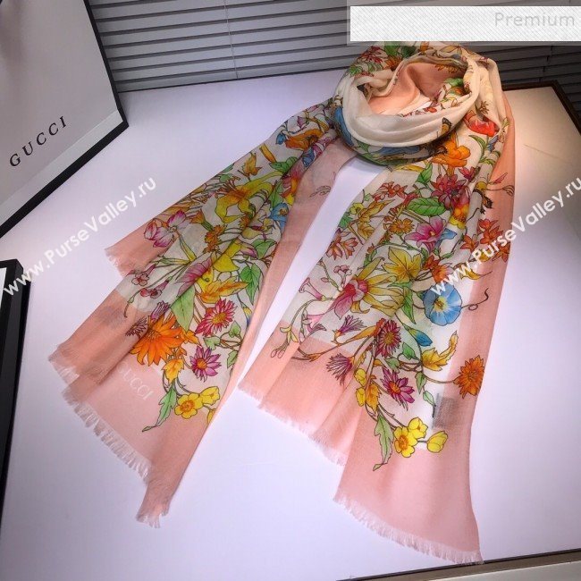 Gucci Cashmere Flora Print Scarf 100x200cm Pink 2019 (HONGX-9112239)