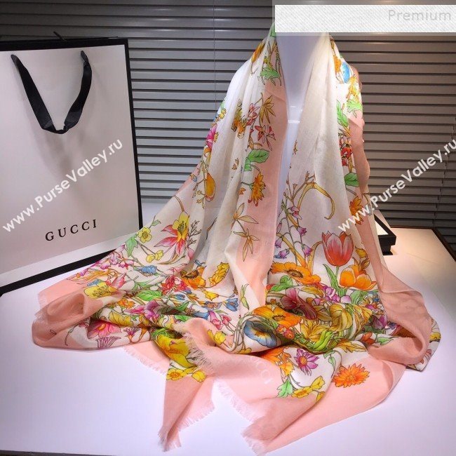 Gucci Cashmere Flora Print Scarf 100x200cm Pink 2019 (HONGX-9112239)