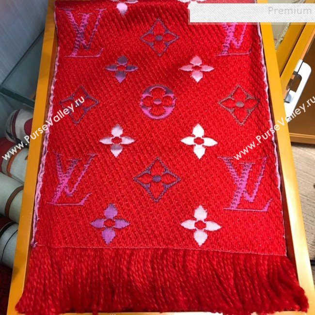 Louis Vuitton Logomania Rainbow Wool Silk Monogram Flower Scarf 176x30cm Red 2019 (WNS-9112240)