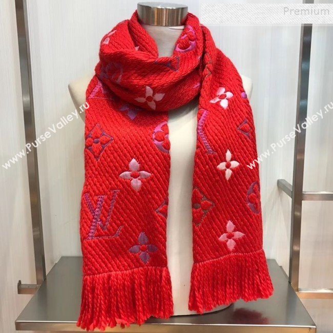 Louis Vuitton Logomania Rainbow Wool Silk Monogram Flower Scarf 176x30cm Red 2019 (WNS-9112240)