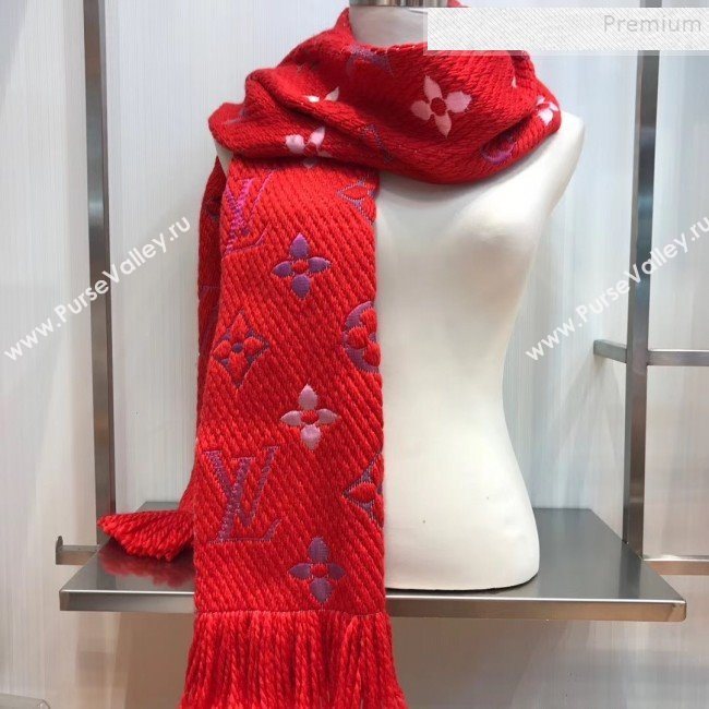 Louis Vuitton Logomania Rainbow Wool Silk Monogram Flower Scarf 176x30cm Red 2019 (WNS-9112240)