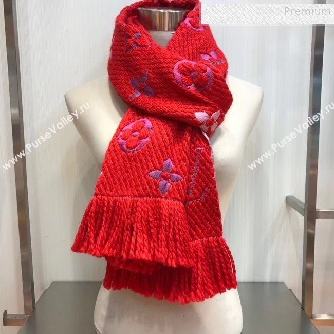 Louis Vuitton Logomania Rainbow Wool Silk Monogram Flower Scarf 176x30cm Red 2019 (WNS-9112240)