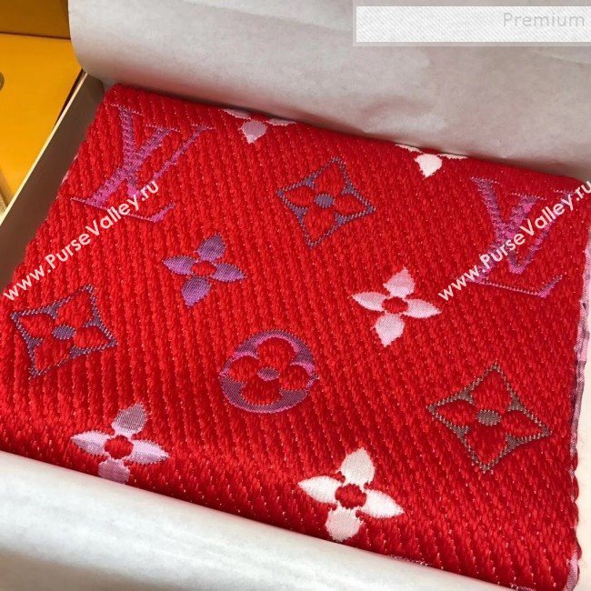 Louis Vuitton Logomania Rainbow Wool Silk Monogram Flower Scarf 176x30cm Red 2019 (WNS-9112240)