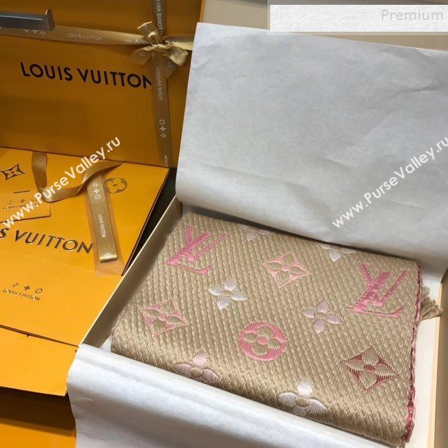 Louis Vuitton Logomania Rainbow Wool Silk Monogram Flower Scarf 176x30cm Beige 2019 (WNS-9112241)