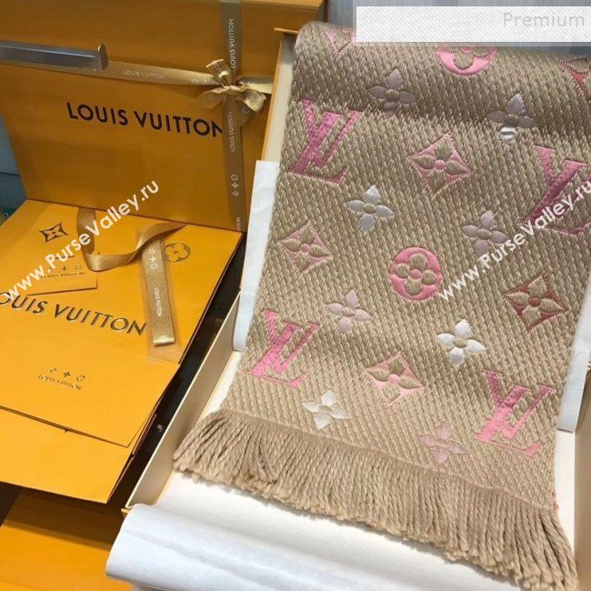 Louis Vuitton Logomania Rainbow Wool Silk Monogram Flower Scarf 176x30cm Beige 2019 (WNS-9112241)