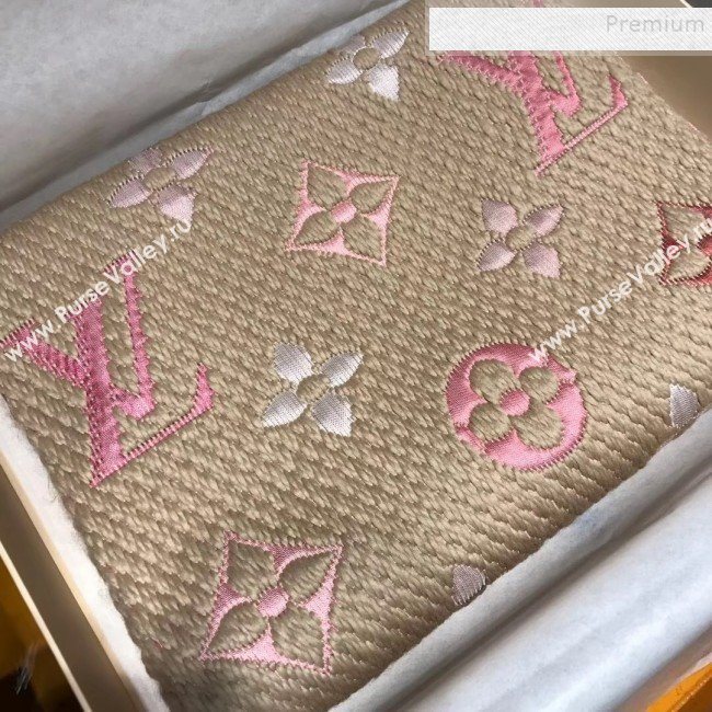 Louis Vuitton Logomania Rainbow Wool Silk Monogram Flower Scarf 176x30cm Beige 2019 (WNS-9112241)