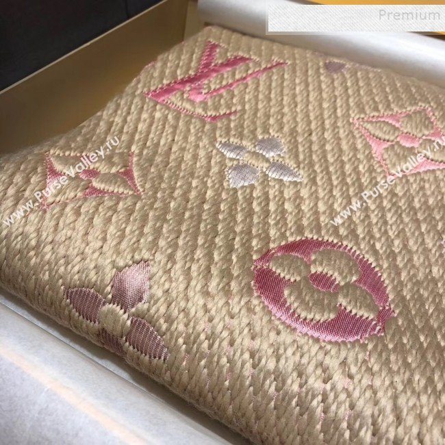 Louis Vuitton Logomania Rainbow Wool Silk Monogram Flower Scarf 176x30cm Beige 2019 (WNS-9112241)