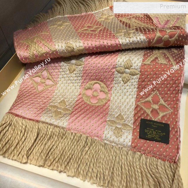 Louis Vuitton Logomania Rainbow Wool Silk Monogram Flower Scarf 176x30cm Beige 2019 (WNS-9112241)