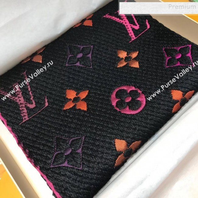 Louis Vuitton Logomania Rainbow Wool Silk Monogram Flower Scarf 176x30cm Black 01 2019 (WNS-9112242)