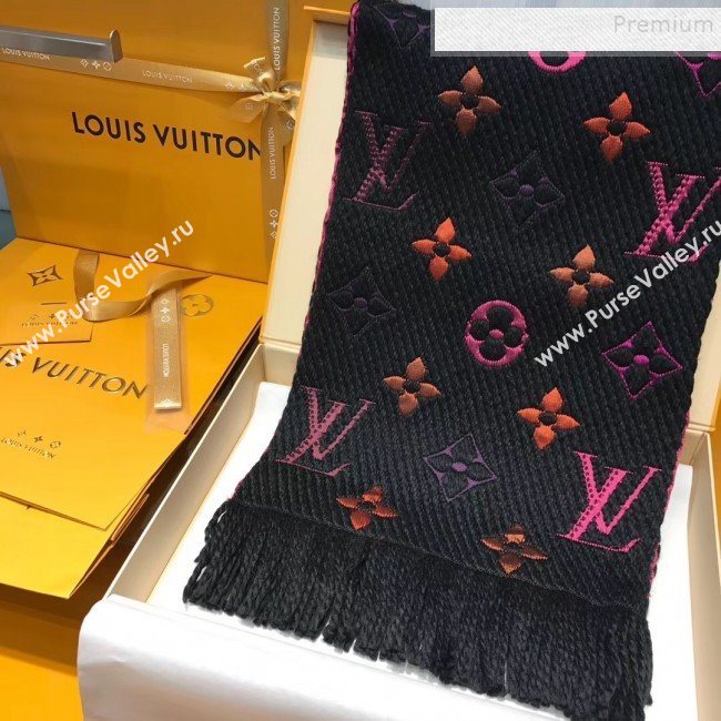 Louis Vuitton Logomania Rainbow Wool Silk Monogram Flower Scarf 176x30cm Black 01 2019 (WNS-9112242)