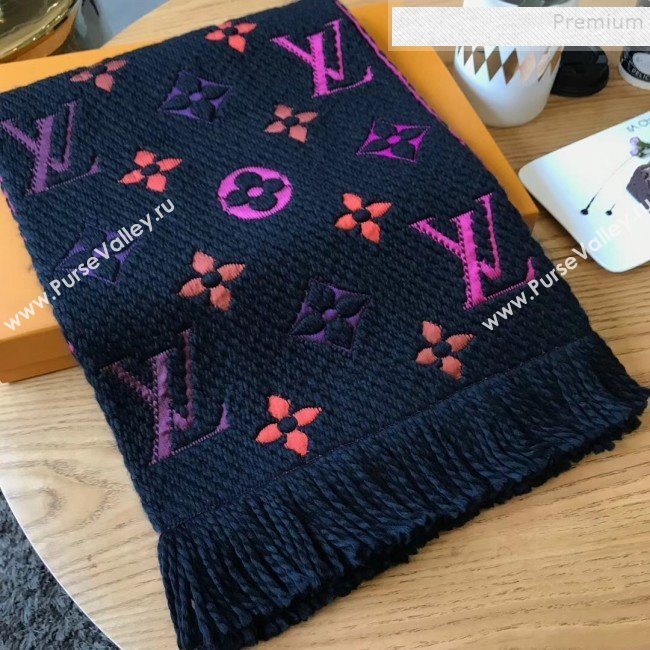 Louis Vuitton Logomania Rainbow Wool Silk Monogram Flower Scarf 176x30cm Black 01 2019 (WNS-9112242)