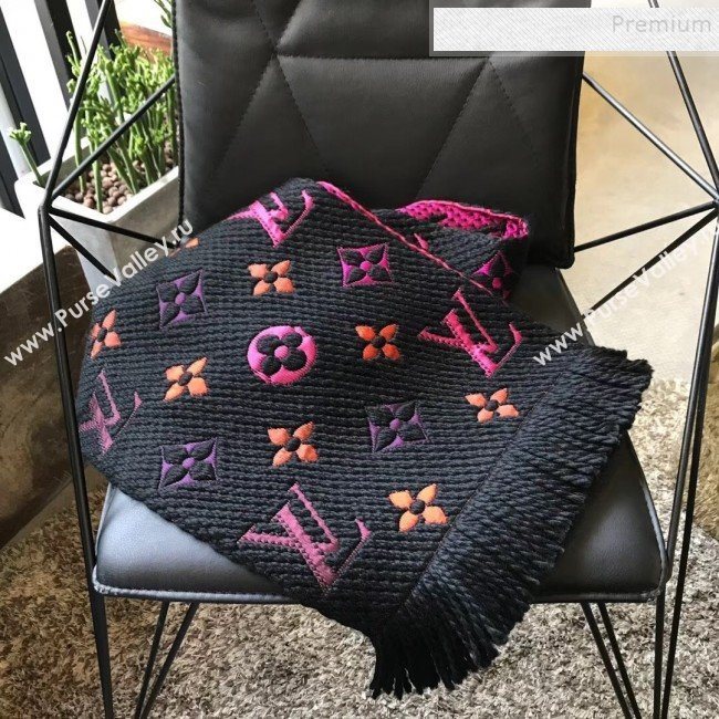 Louis Vuitton Logomania Rainbow Wool Silk Monogram Flower Scarf 176x30cm Black 01 2019 (WNS-9112242)